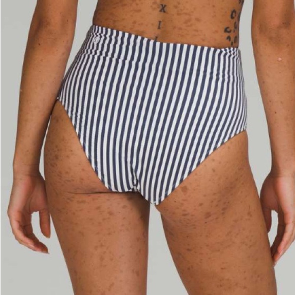 Waterside Seersucker High Waist Skimpy Swim Bottom - Picture 2 of 9